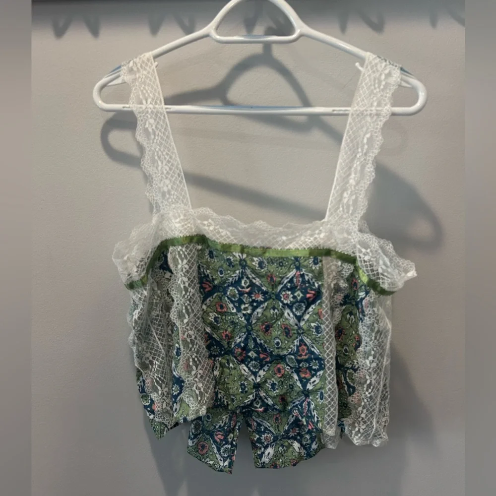 Anthropologie Green and Blue Floral Lace Blouse NWOT - Picture 6 of 7
